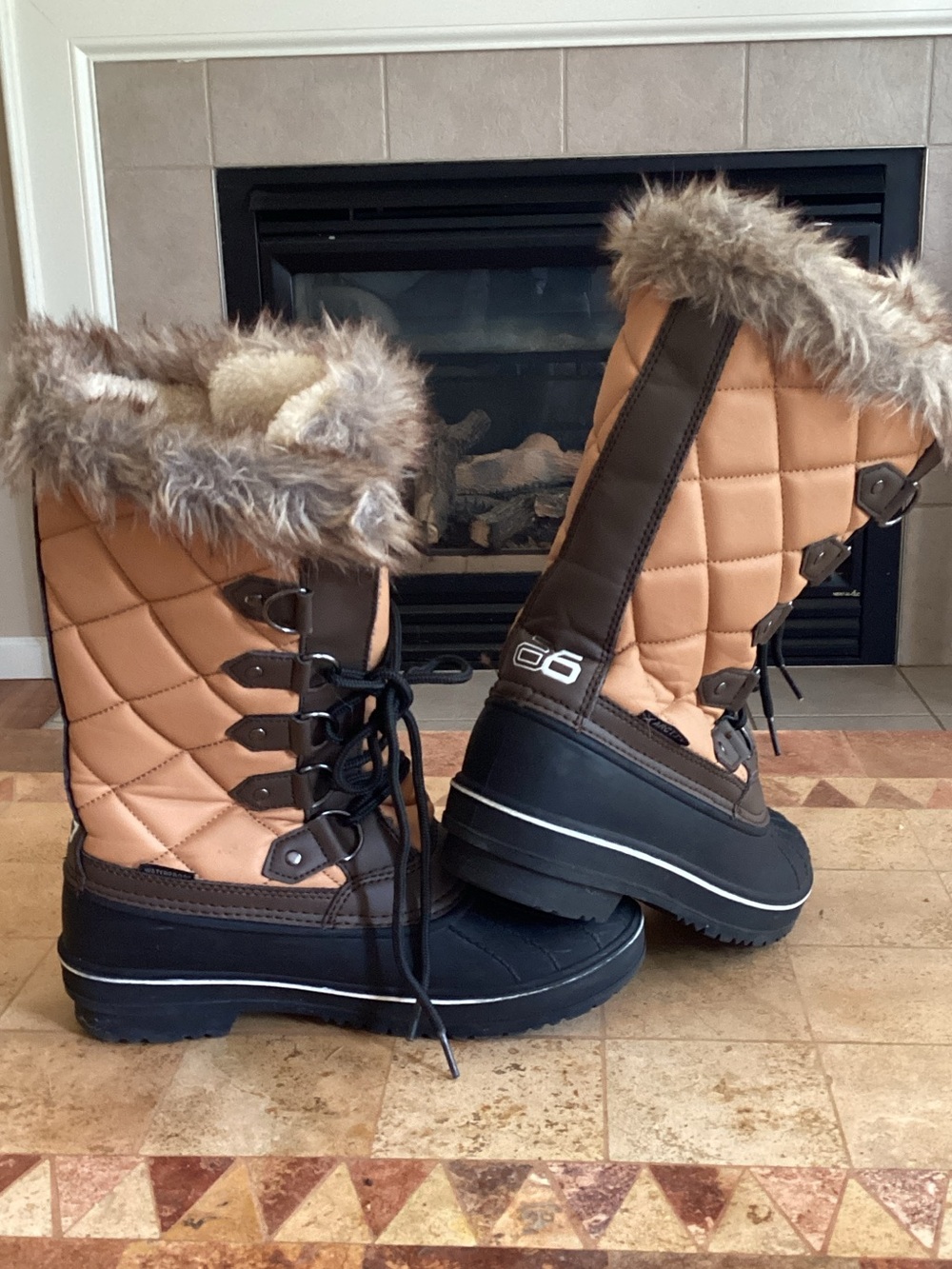 Arctix Tan and Black Quilted Faux Fur-Trim Winter Boots